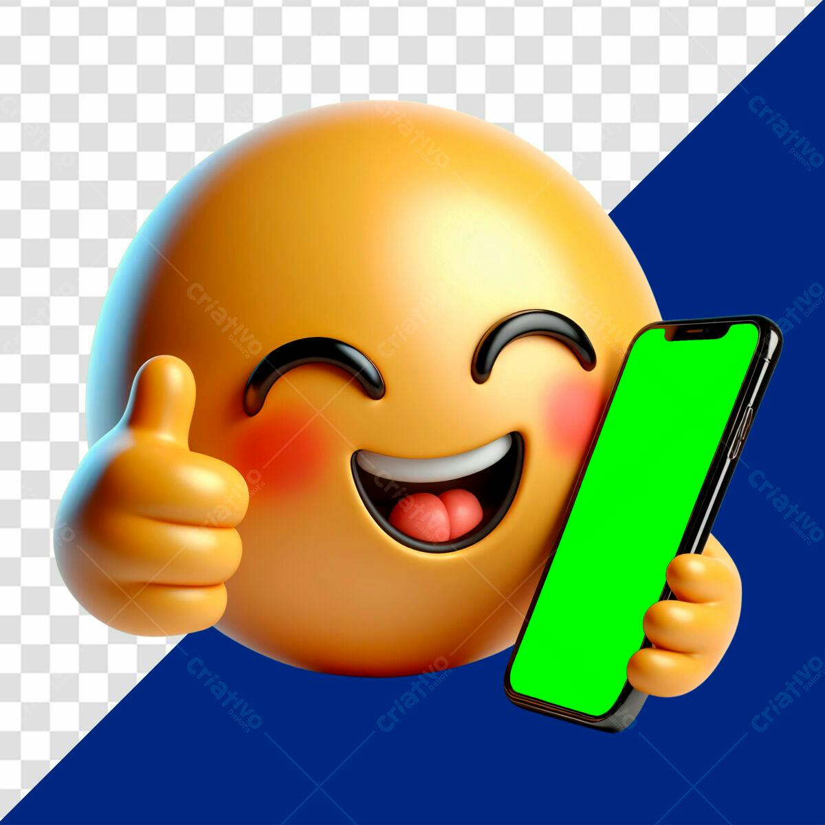 Emoji Positivo com Celular PSD Editável