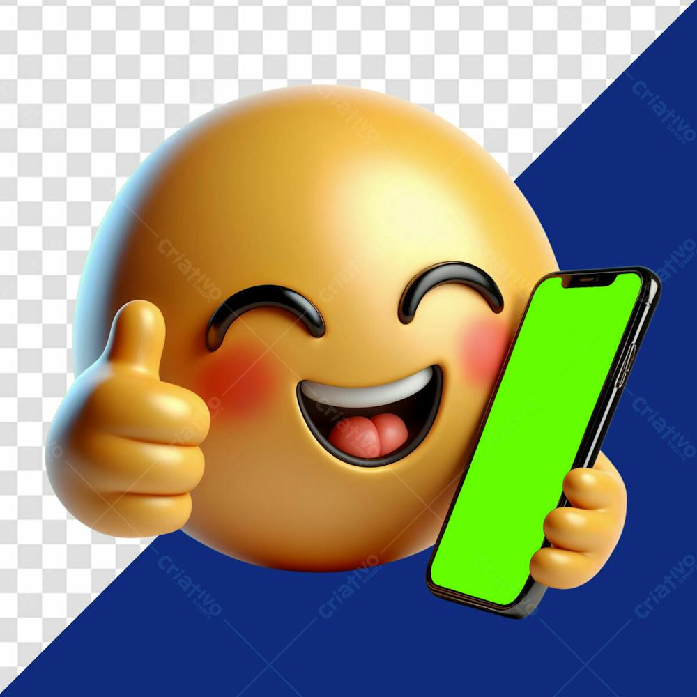 Elemento 3D De Emoji Segurando Um Celular Enquanto Faz Um Joinha