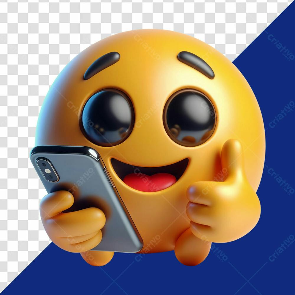 Elemento 3D De Emoji Segurando Um Celular Enquanto Faz Um Joinha