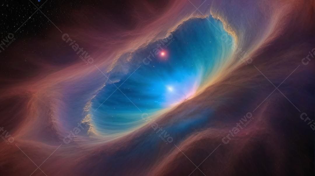 Nebulosa cósmica tons azuis e vermelhos