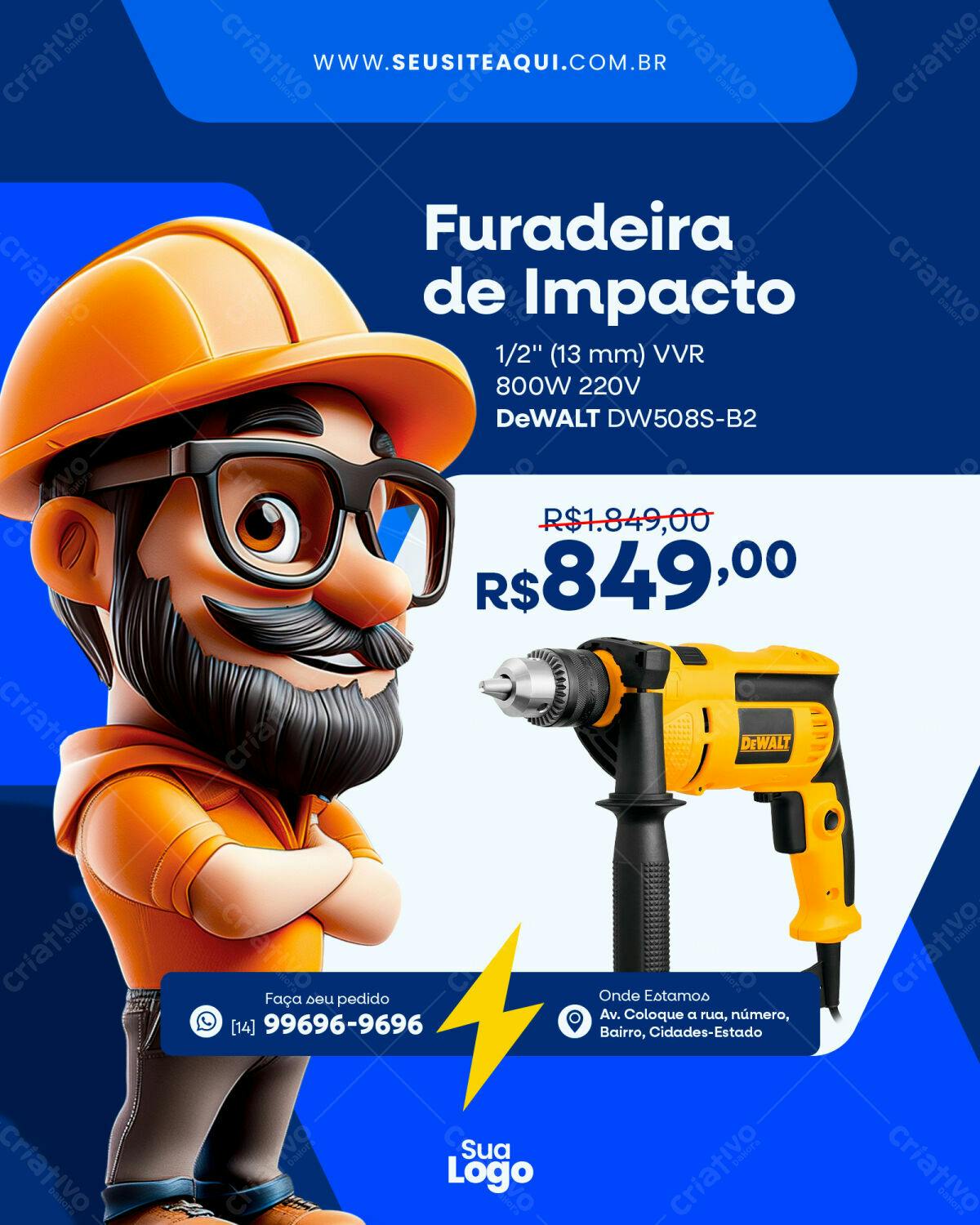Flyer Promoção Furadeira de Impacto DeWalt PSD Editável