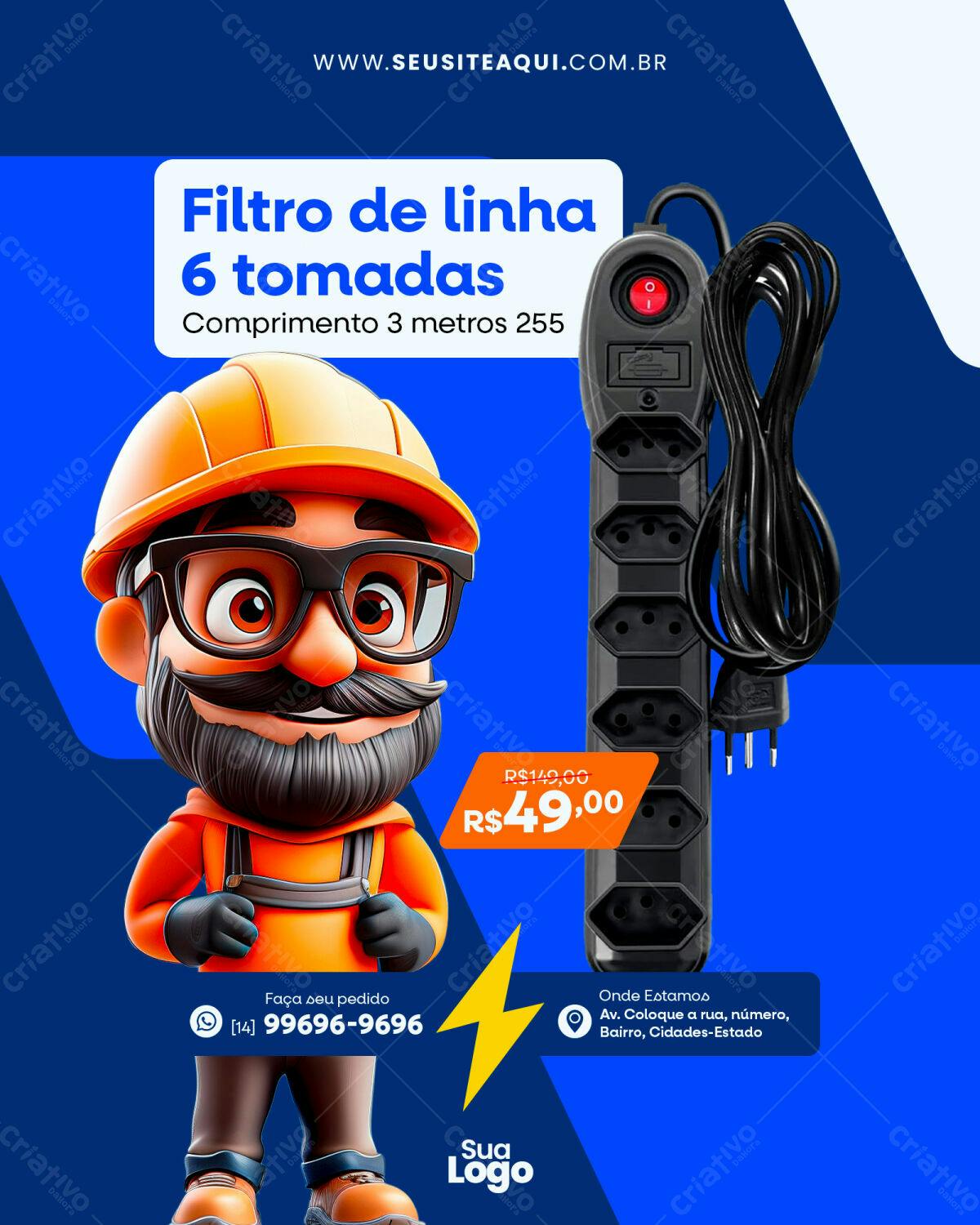 Banner Filtro de Linha 6 Tomadas PSD Editável