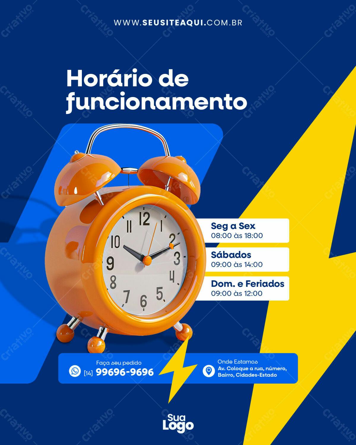 Post para Redes Sociais com Horário de Funcionamento PSD Editável