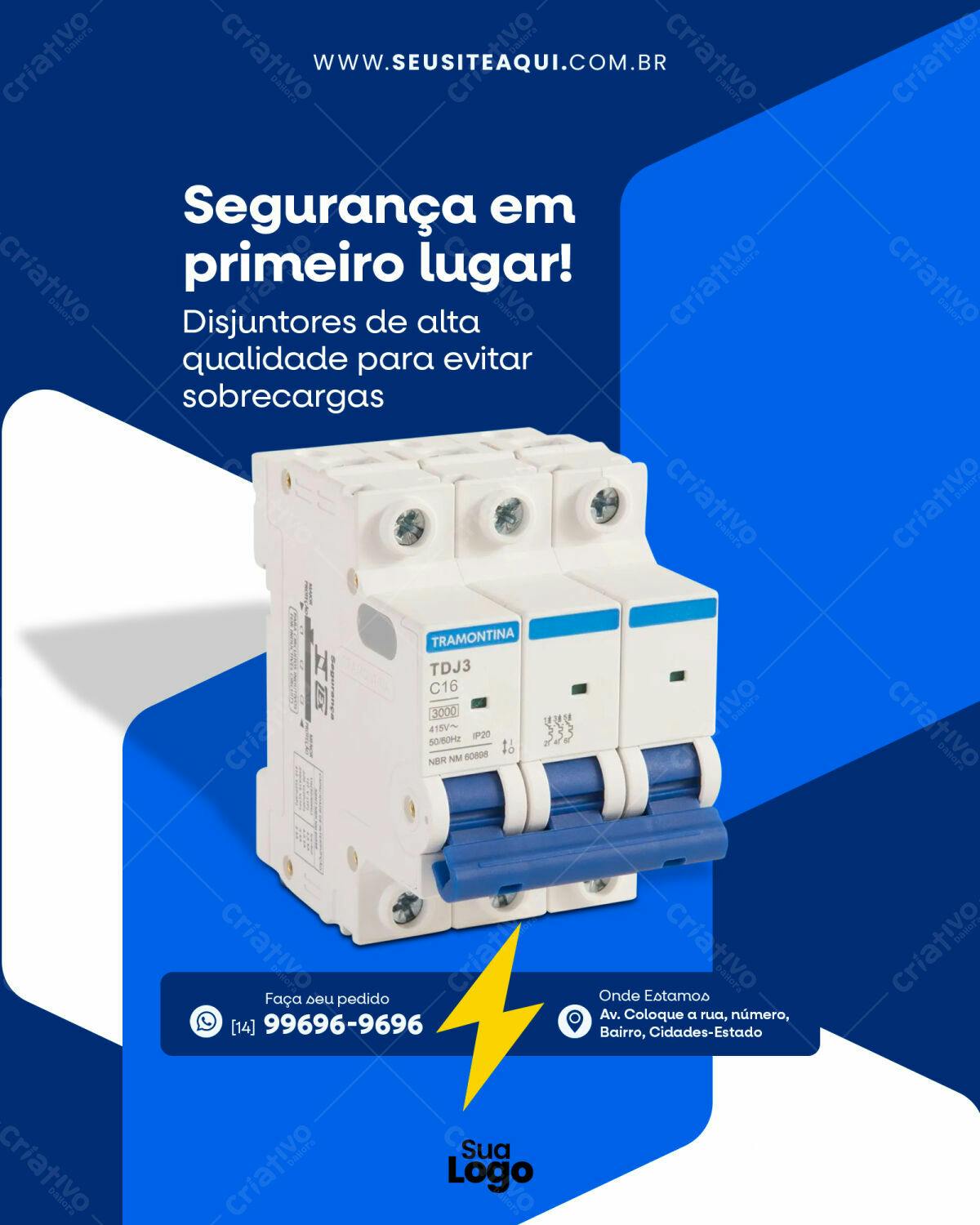 Flyer para Segurança Elétrica com Disjuntores PSD Editável