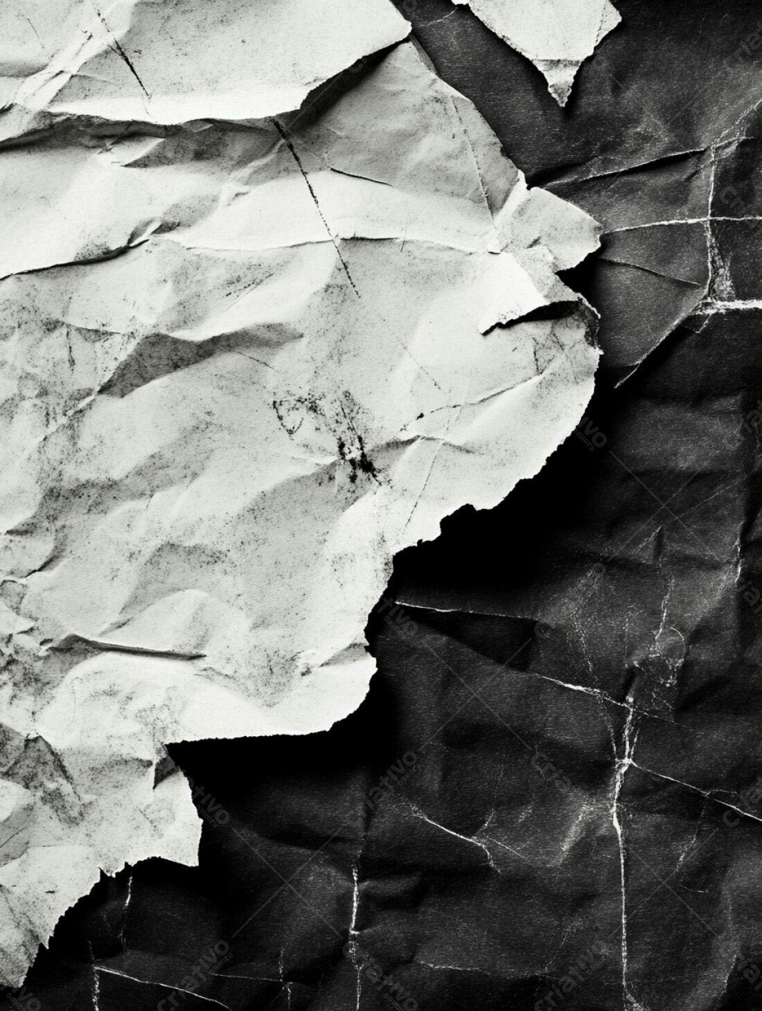 Papel amassado preto e branco textura