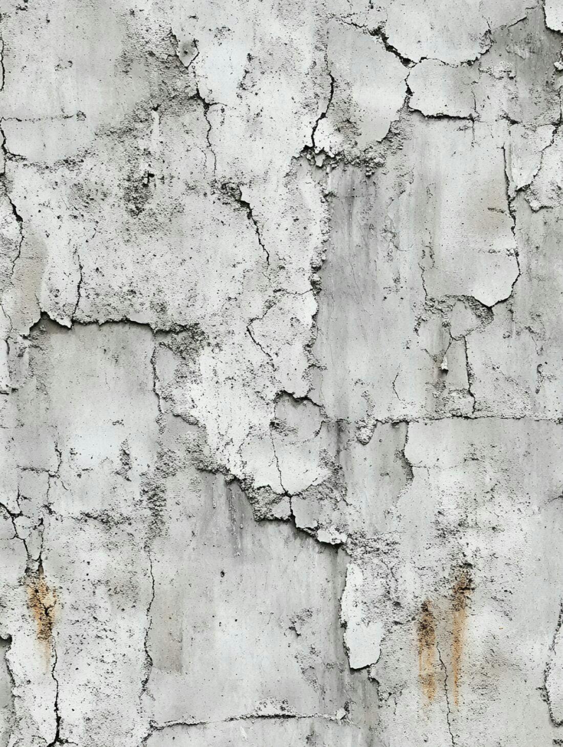 Parede de concreto rachada cinza e branca
