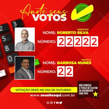 Eleições 2024 cola anote seus votos redes sociais