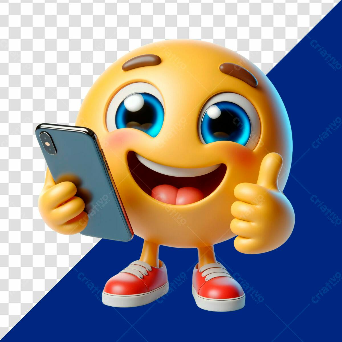 Emoji Amarelo com Smartphone PSD Editável
