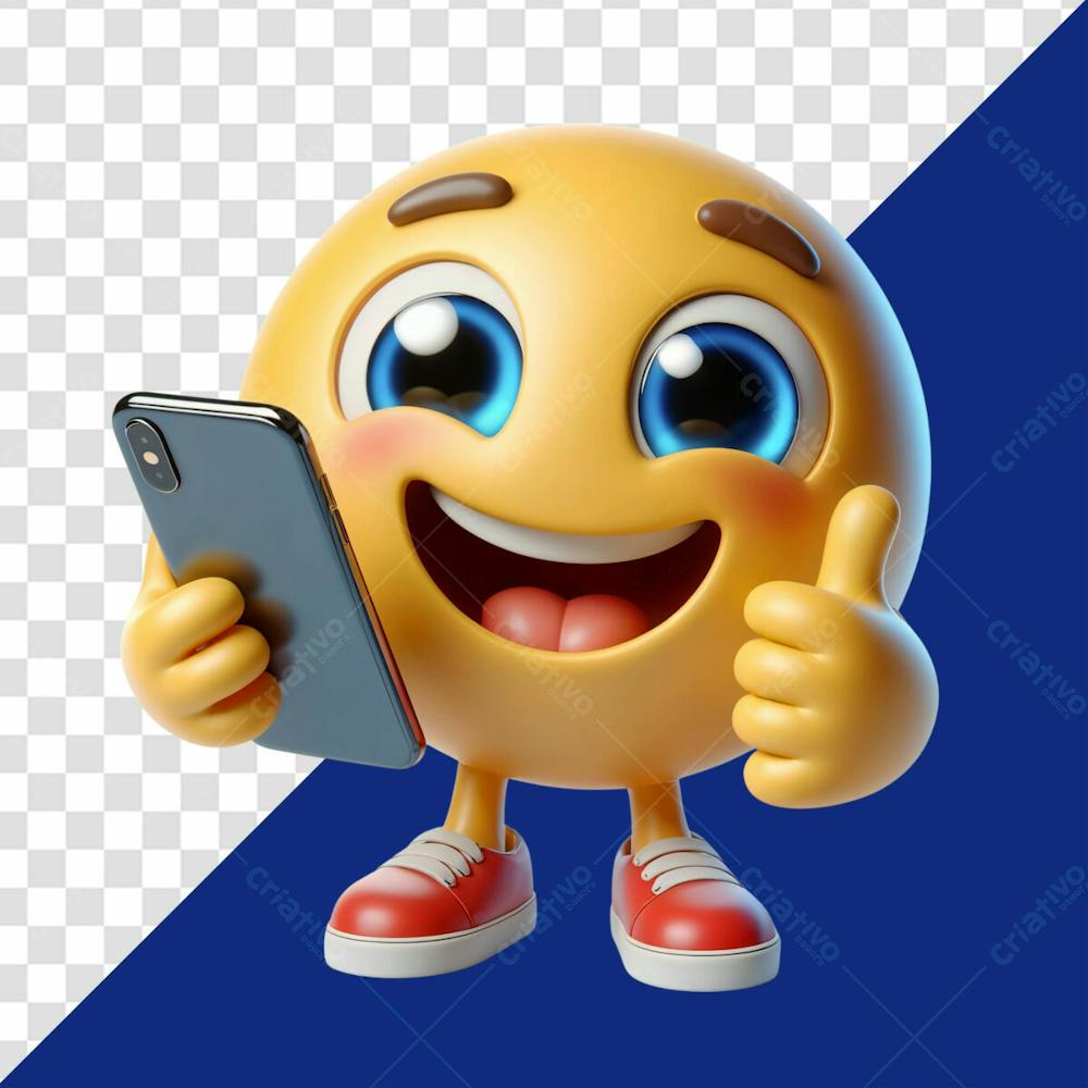 Elemento 3D De Emoji Segurando Um Celular Enquanto Faz Um Joinha