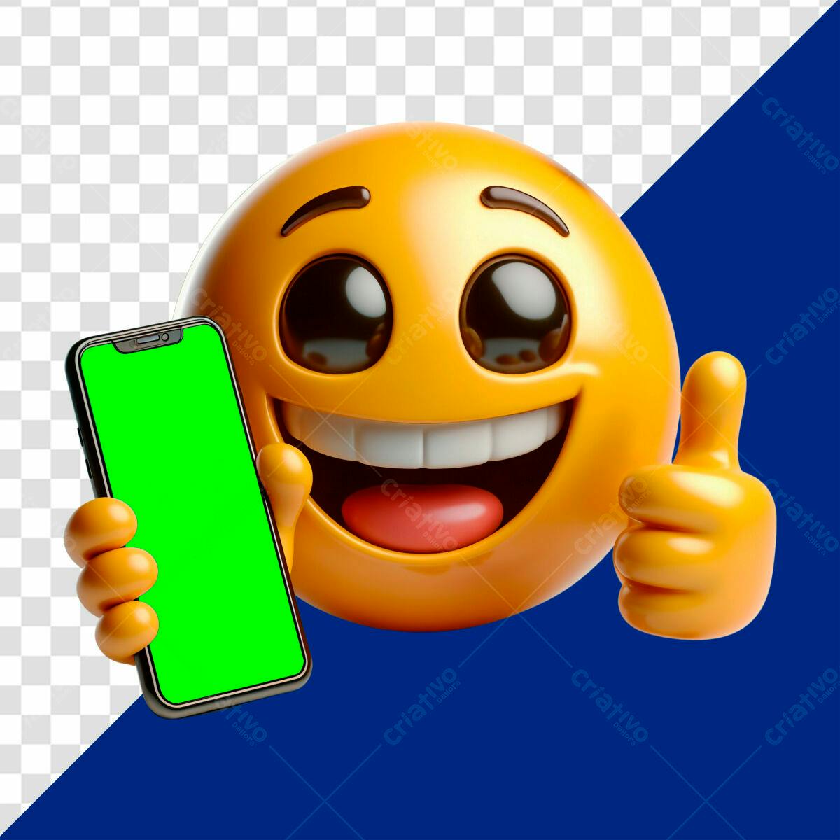 Emoji Feliz com Smartphone PSD Editável