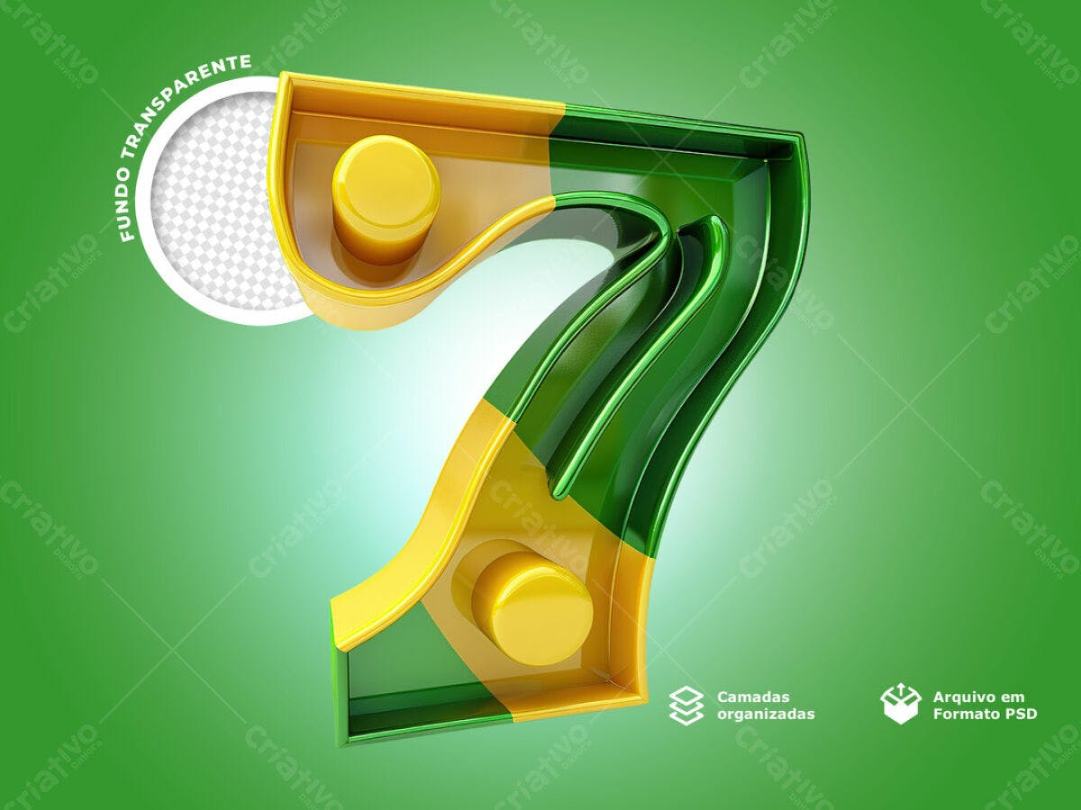 Número 7 Verde e Amarelo PSD Editável