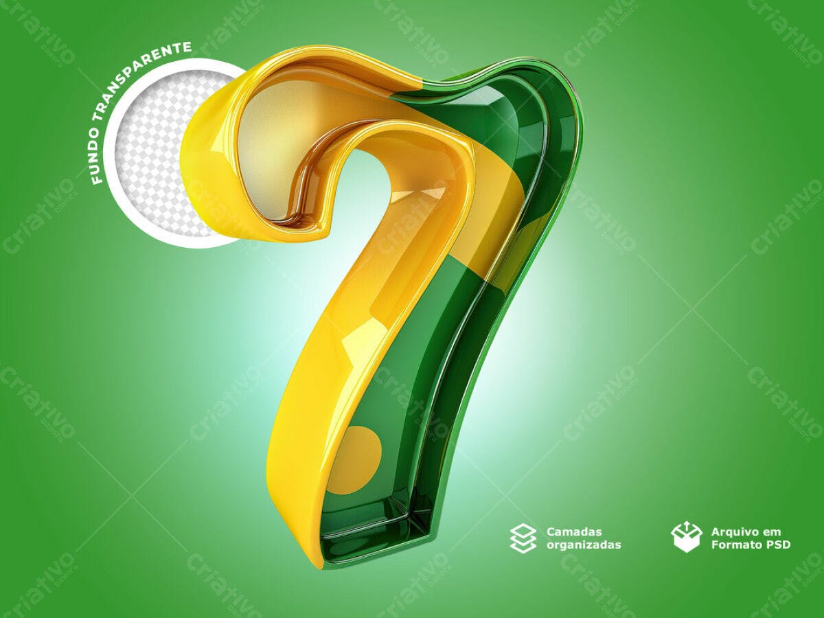 Número 7 Verde e Amarelo PSD Editável