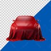 A sleek, red car concealed beneath a luxurious red sheet