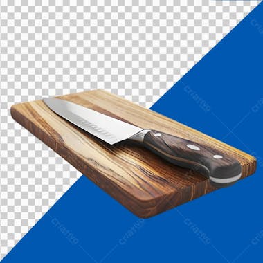 Sharp chef's knife on wooden cutting board