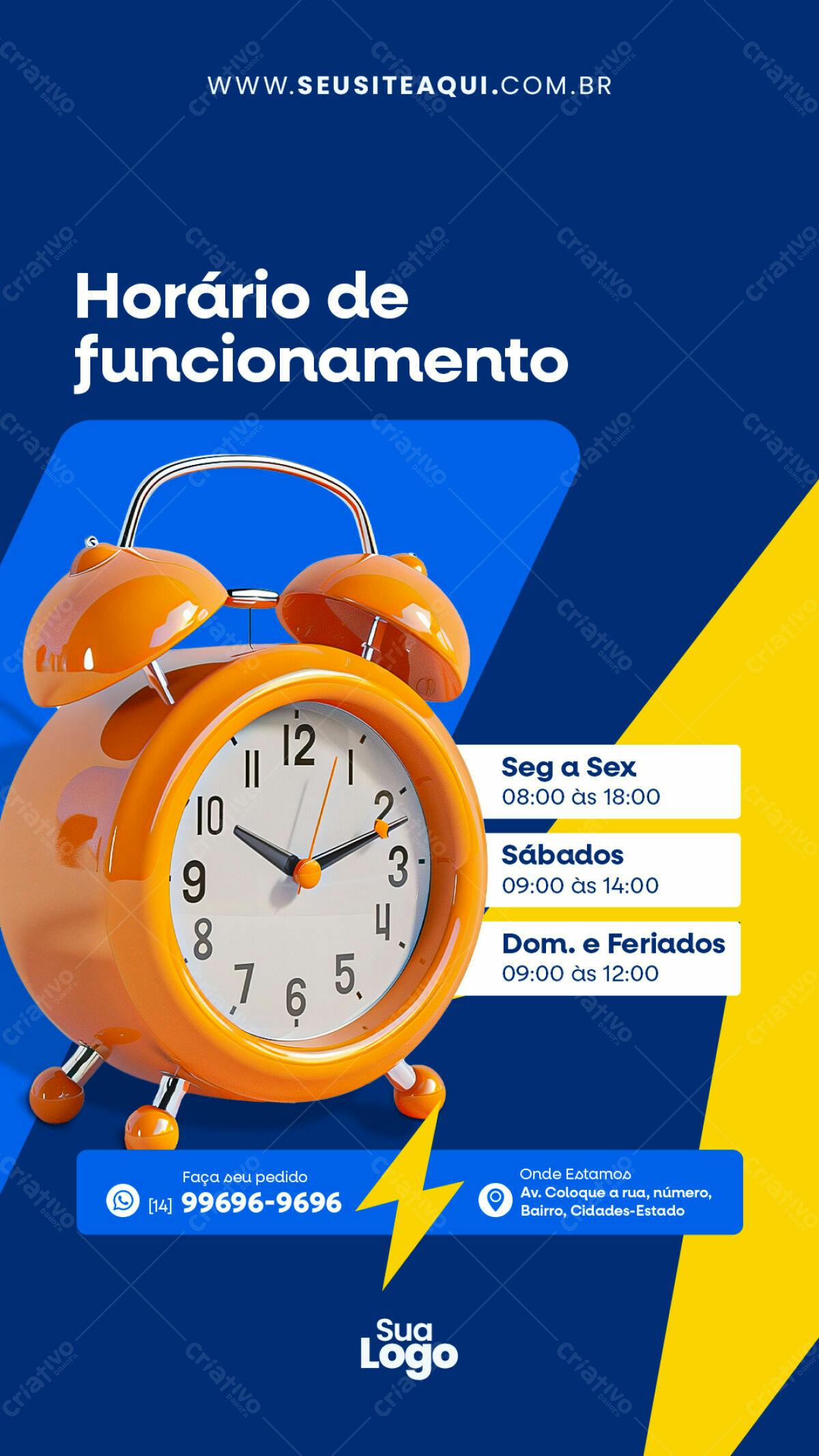Flyer Horário de Funcionamento PSD Editável