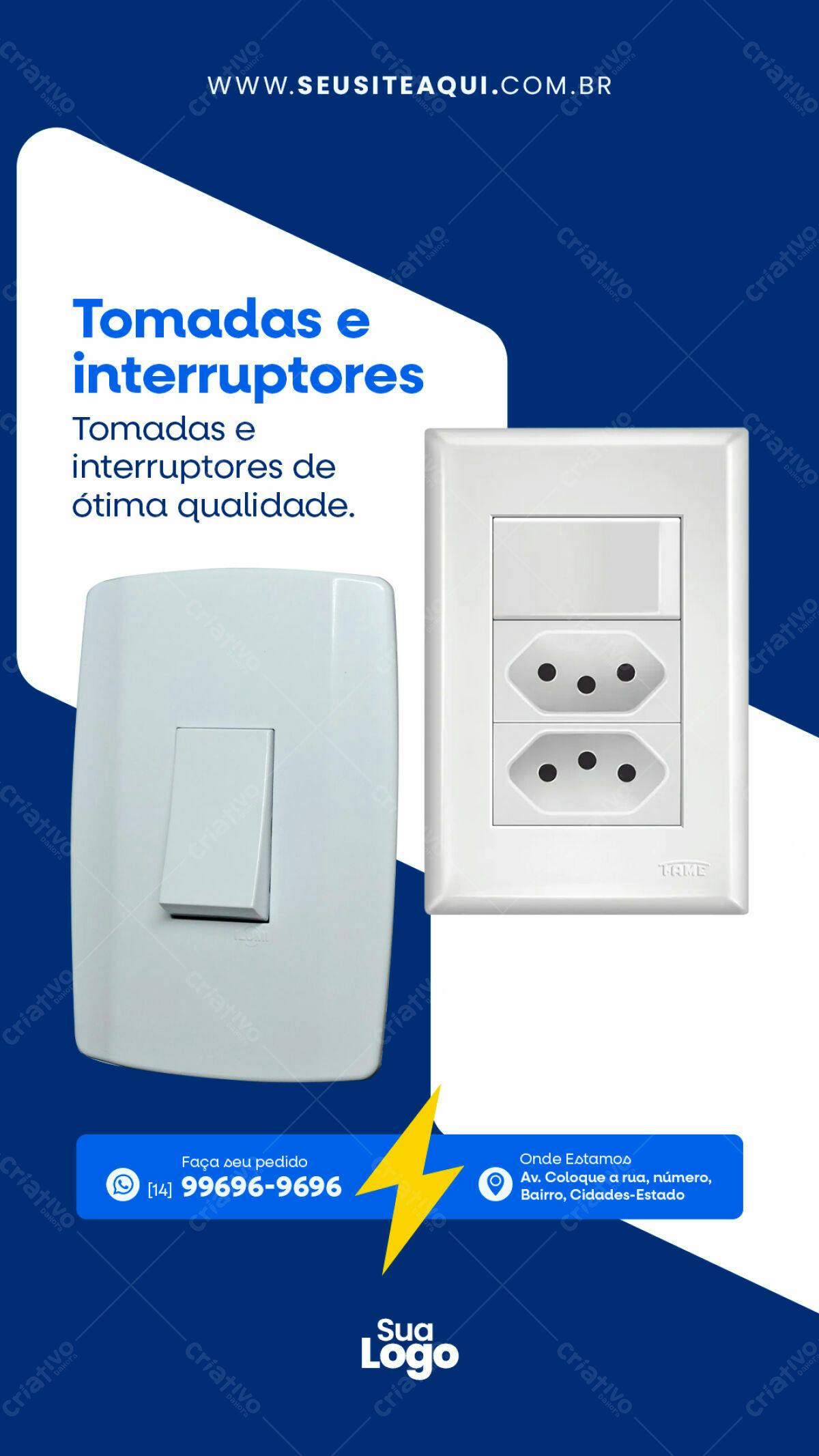 Flyer para divulgação de Tomadas e Interruptores PSD Editável