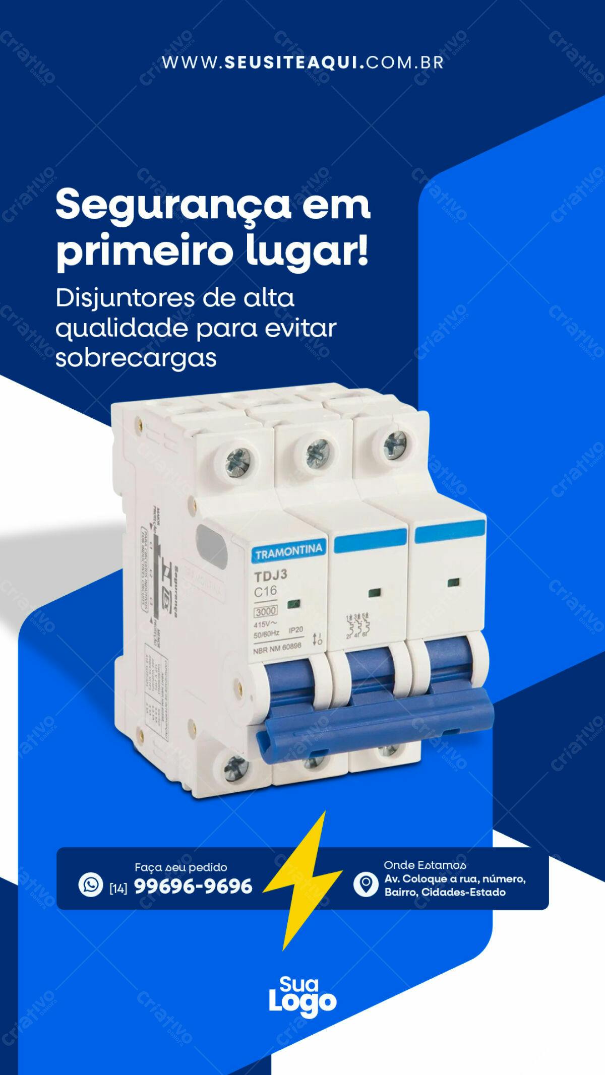 Flyer para Segurança Elétrica com Disjuntores PSD Editável