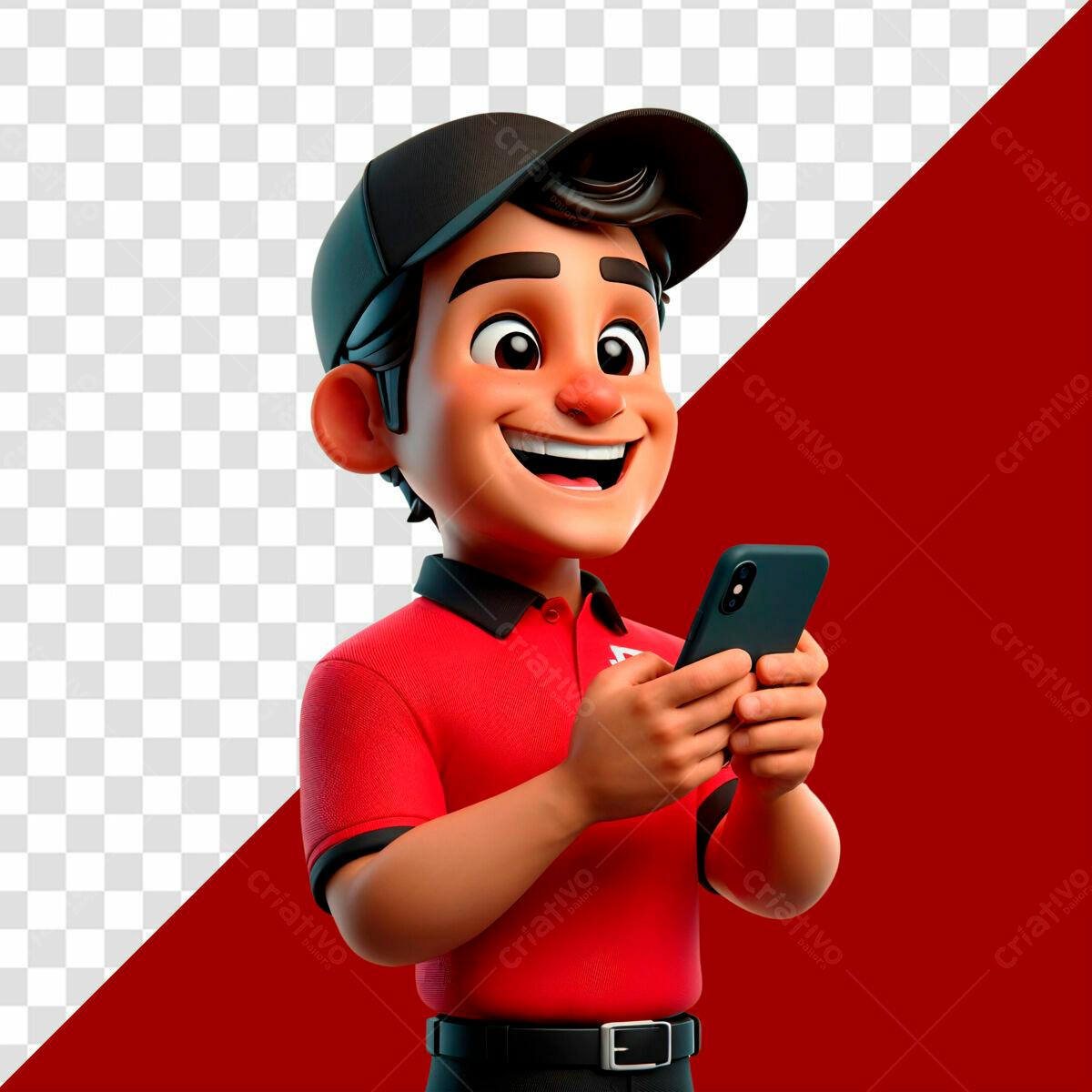 Personagem Cartoon Entregador App PSD Editável