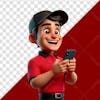 Character 3d boy in red shirt on phone