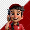 3d character boy in red shirt on cell phone