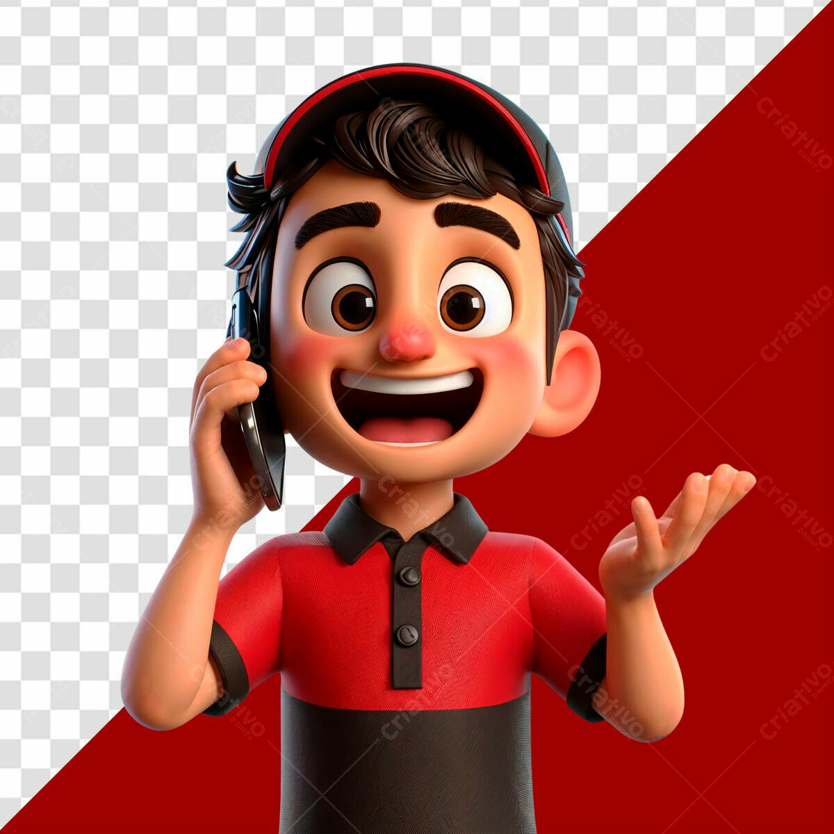 Personagem Cartoon Entregador Telefone PSD Editável