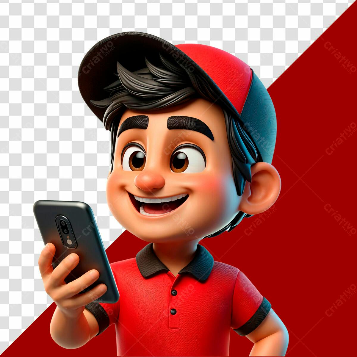 Personagem Cartoon Entregador de Aplicativo PSD Editável