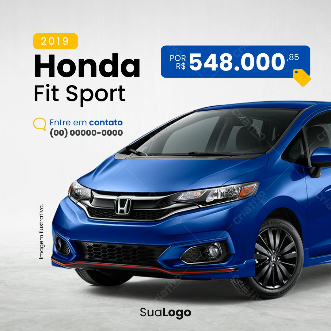 Post Instagram Honda Fit Sport Azul 2019 Editável no Canva