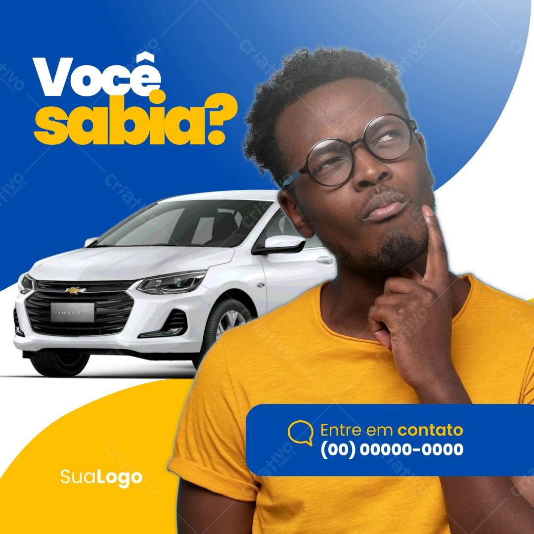 Post Instagram Carro Novo Azul e Amarelo Editável no Canva