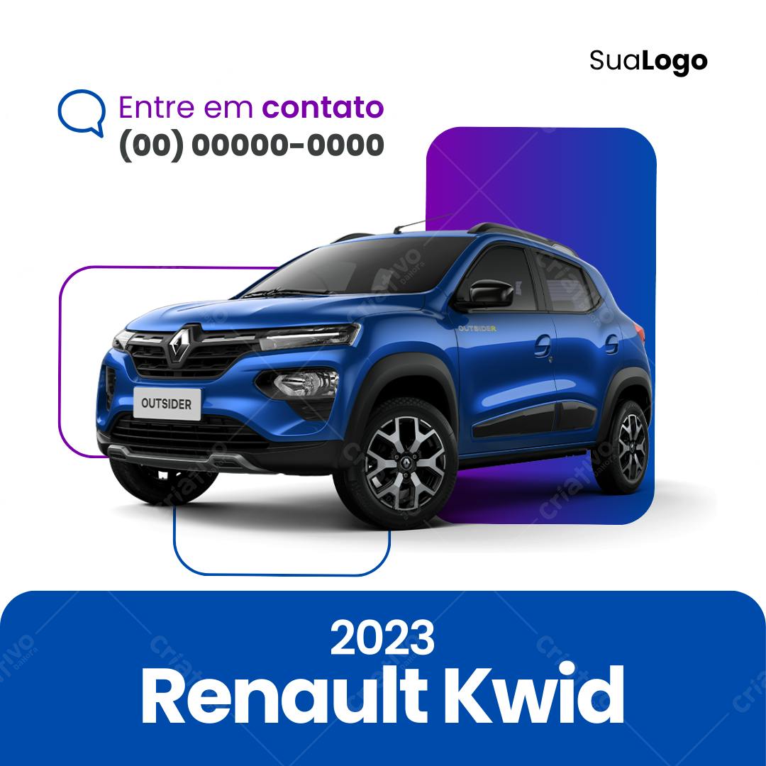 Post Instagram Renault Kwid 2023 azul Editável no Canva
