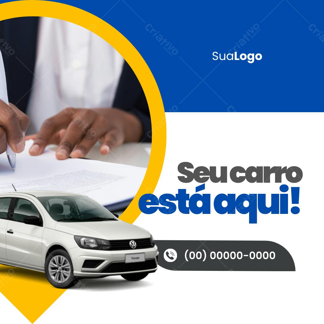 Post Instagram Venda de Carros Branco e Azul Editável no Canva