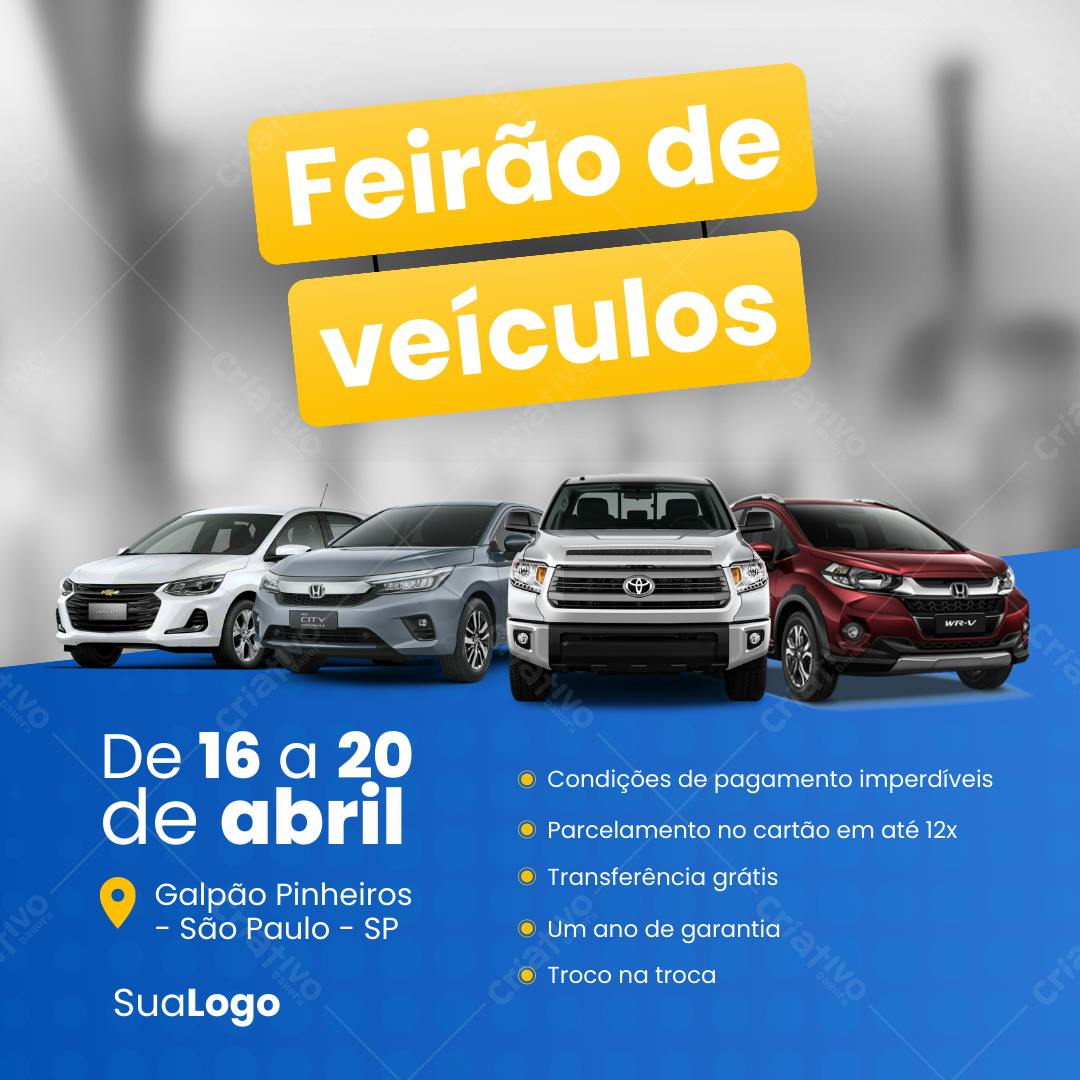 Post Instagram Feirão de veículos São Paulo Editável no Canva