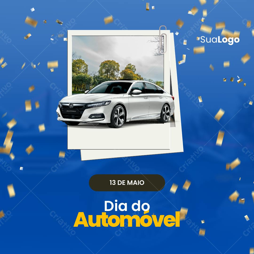 Post Instagram Dia do Automóvel com carro branco Editável no Canva
