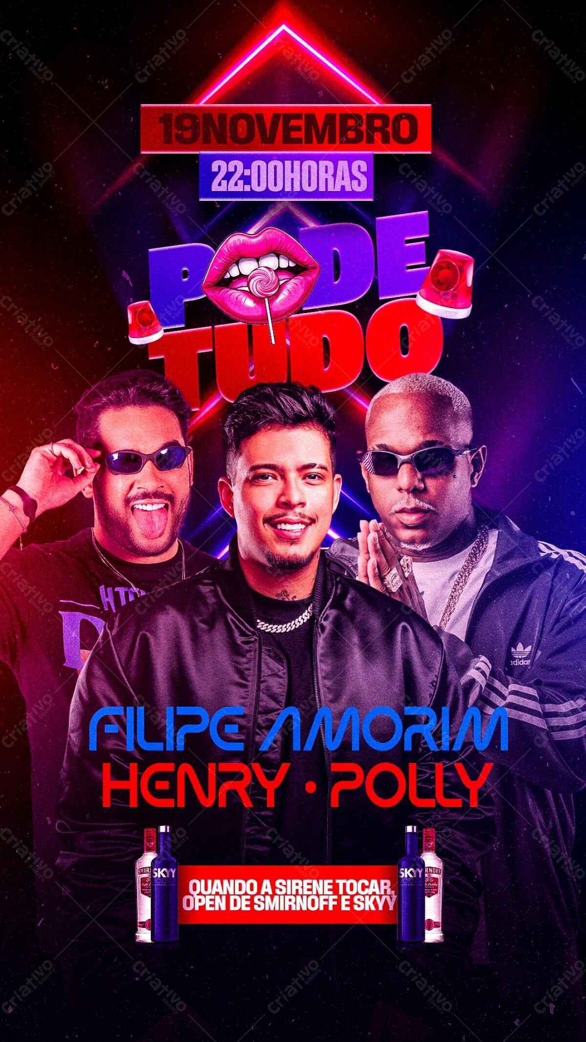 Flyer Festa com Felipe Amorim, Henry e Polly PSD Editável