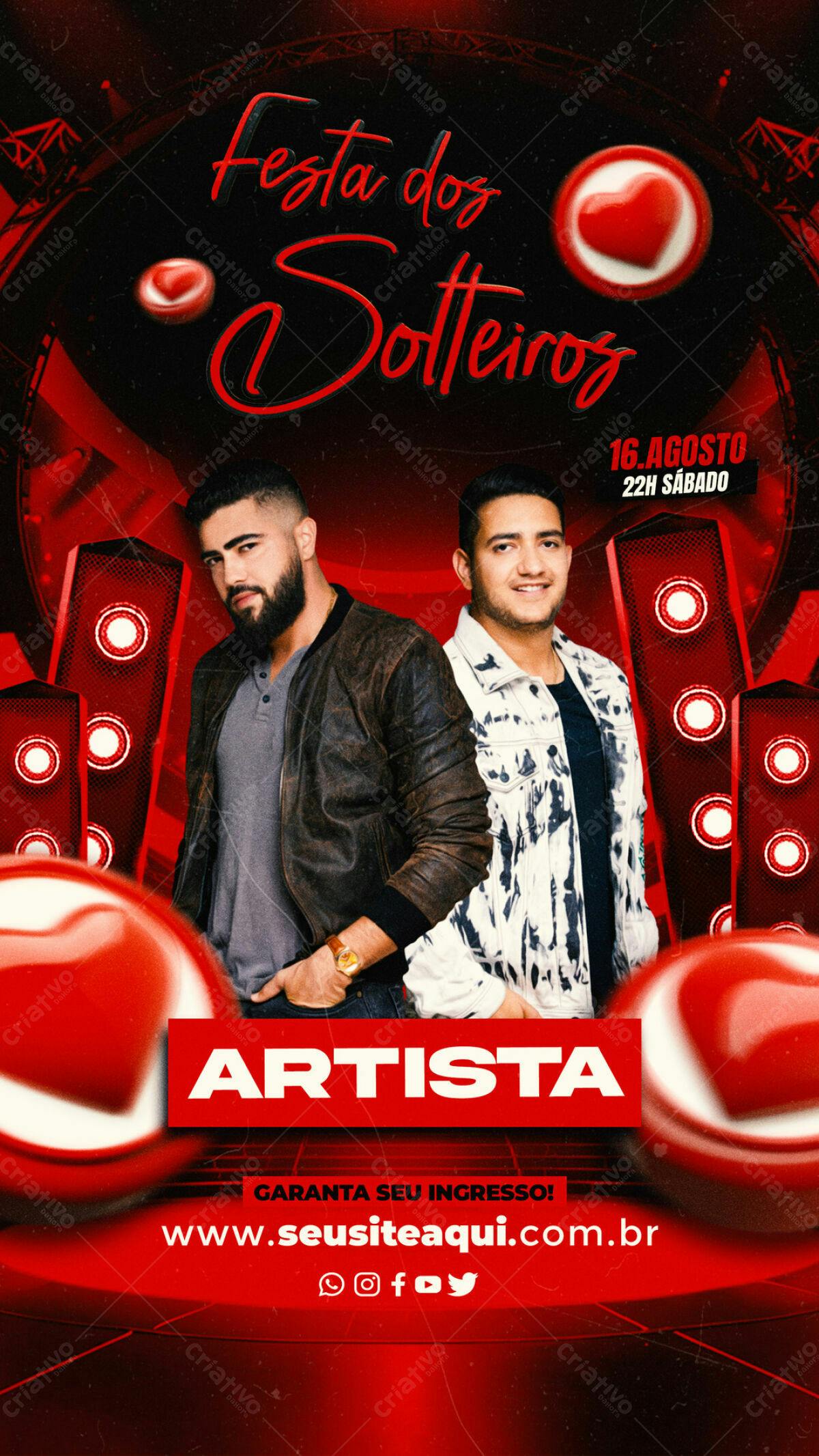 Flyer Festa dos Solteiros PSD Editável