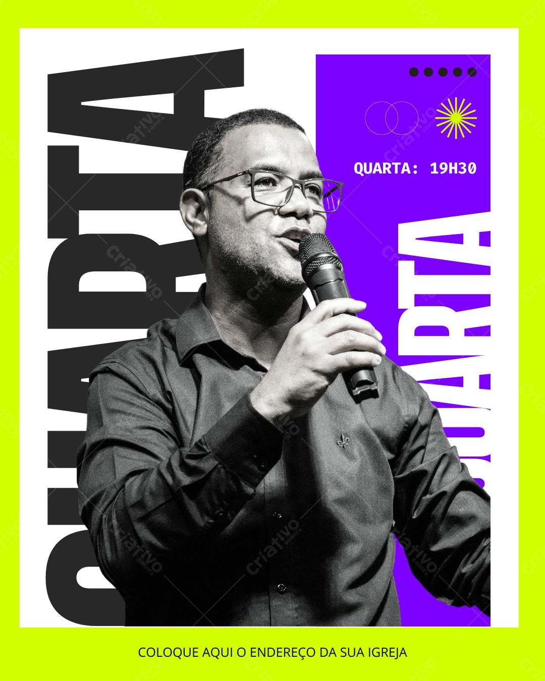 Post Instagram para Igreja com foto de pastor Editável no Canva