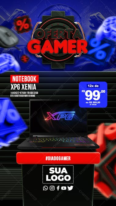 Dia do gamer oferta notebook para redes sociais stories