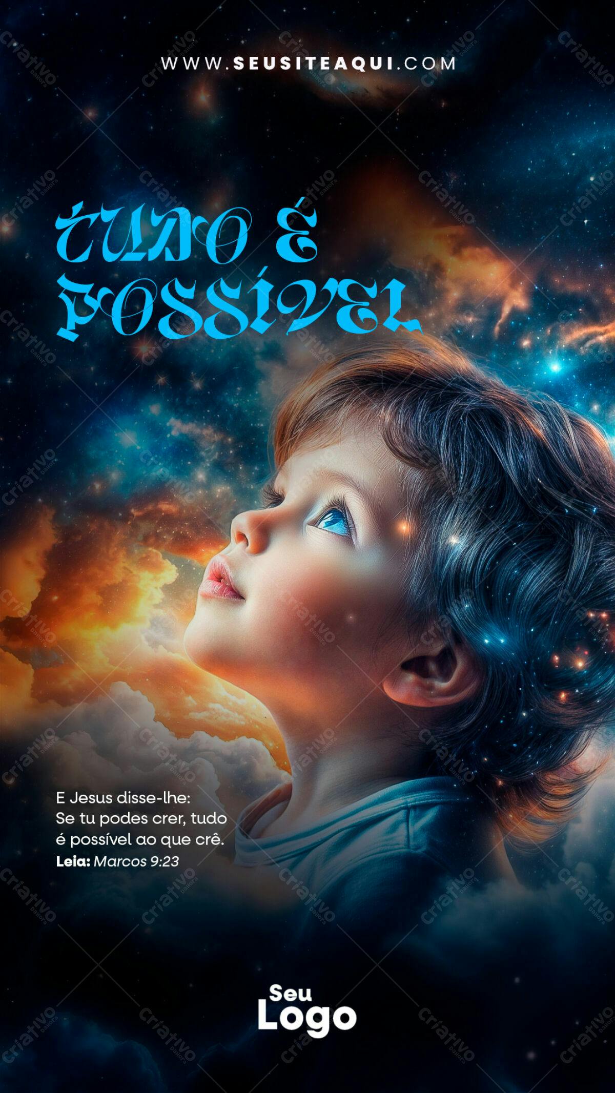 Post para Redes Sociais com Criança e Estrelas PSD Editável