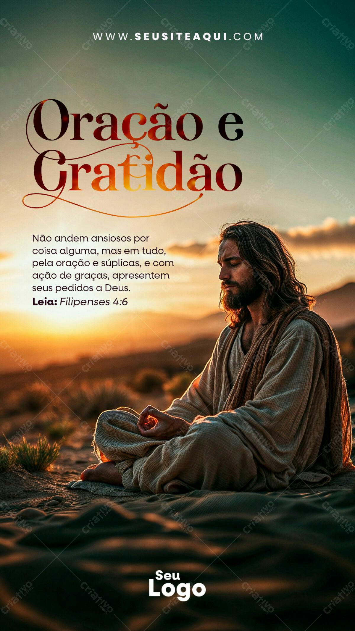 Flyer para Orações e Gratidão PSD Editável