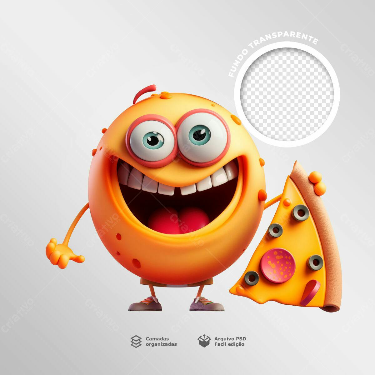 Personagem Divertido com Pizza PSD Editável