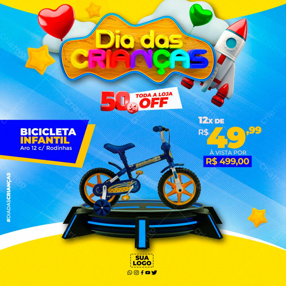 Flyer Dia das Crianças com Bicicleta Infantil PSD Editável