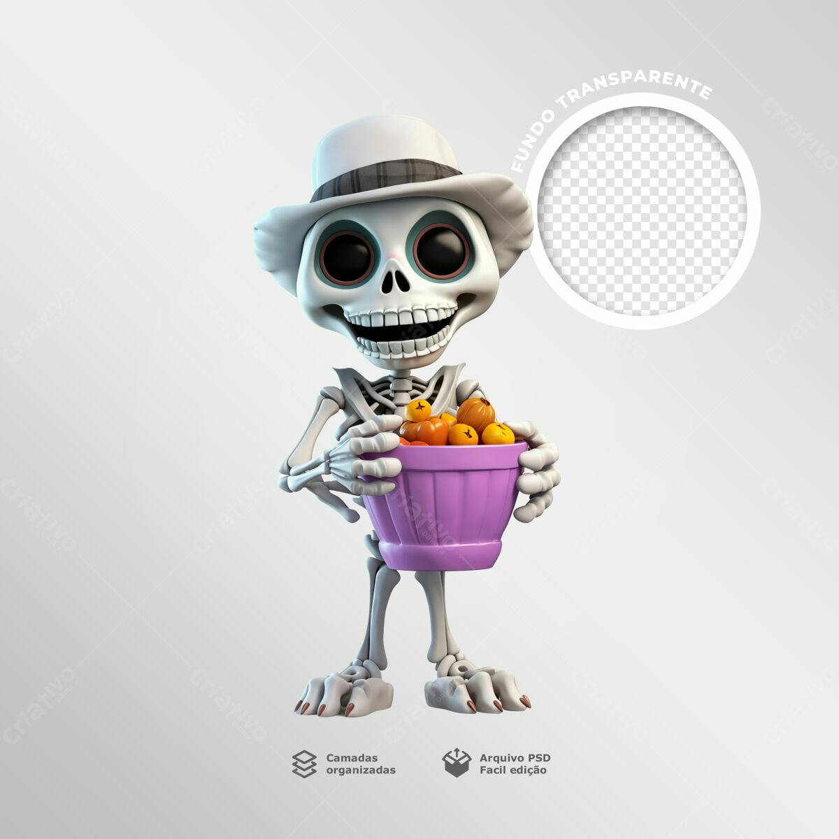 Post de Halloween com Esqueleto Cartoon PSD Editável