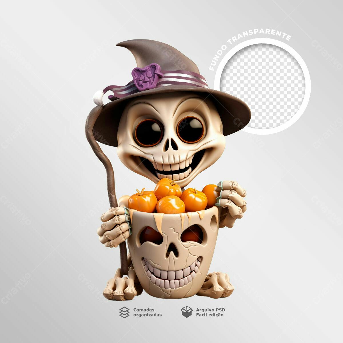 Postagem Halloween com caveira fofa PSD Editável
