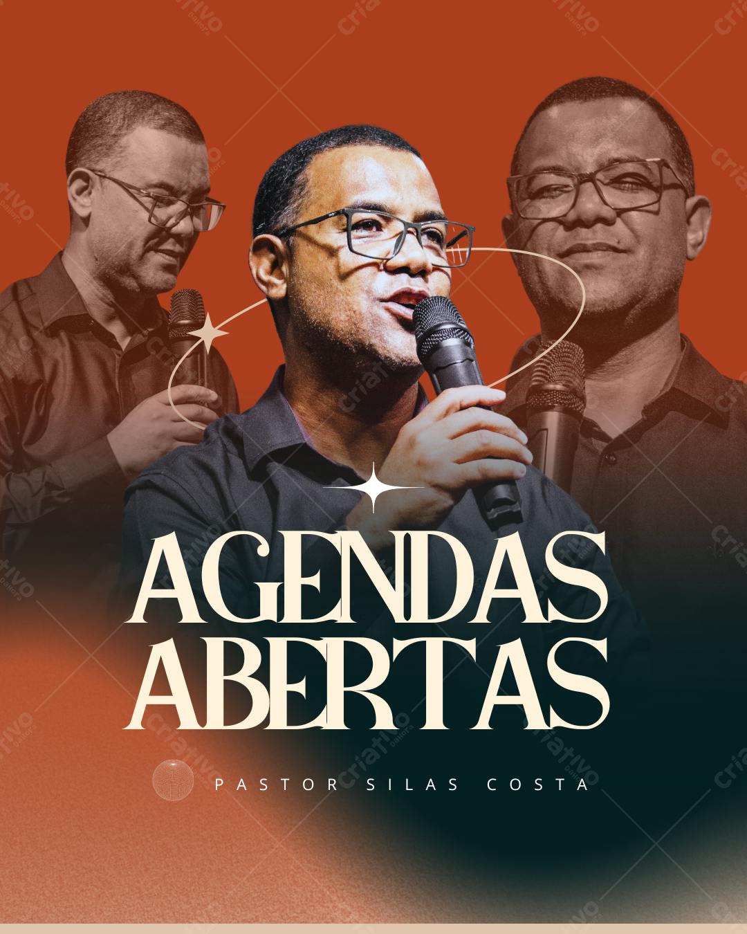 Post Instagram Agenda Aberta com Pastor Silas Costa Editável no Canva