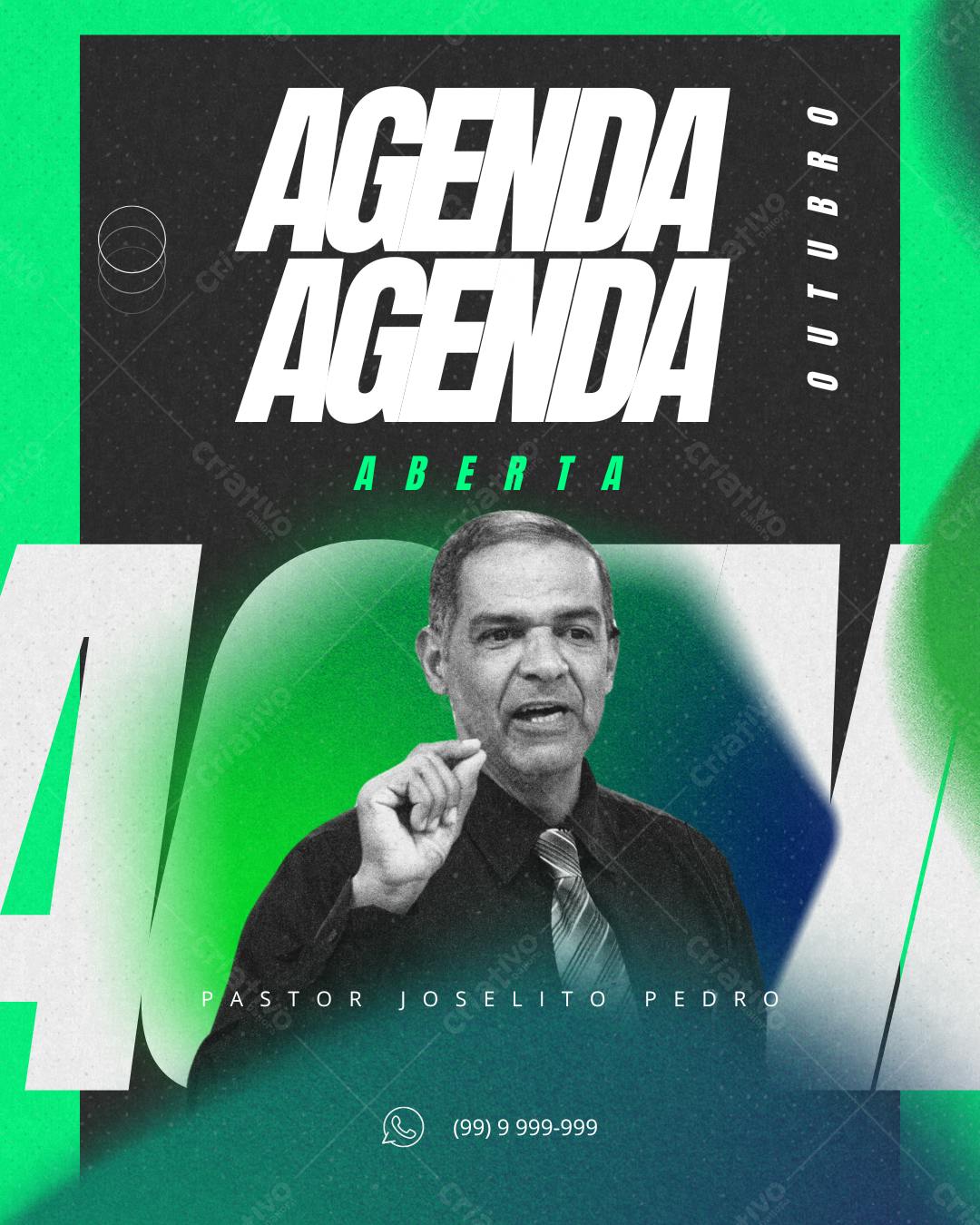 Post Instagram Agenda Aberta Pastor Joselito Pedro Editável no Canva