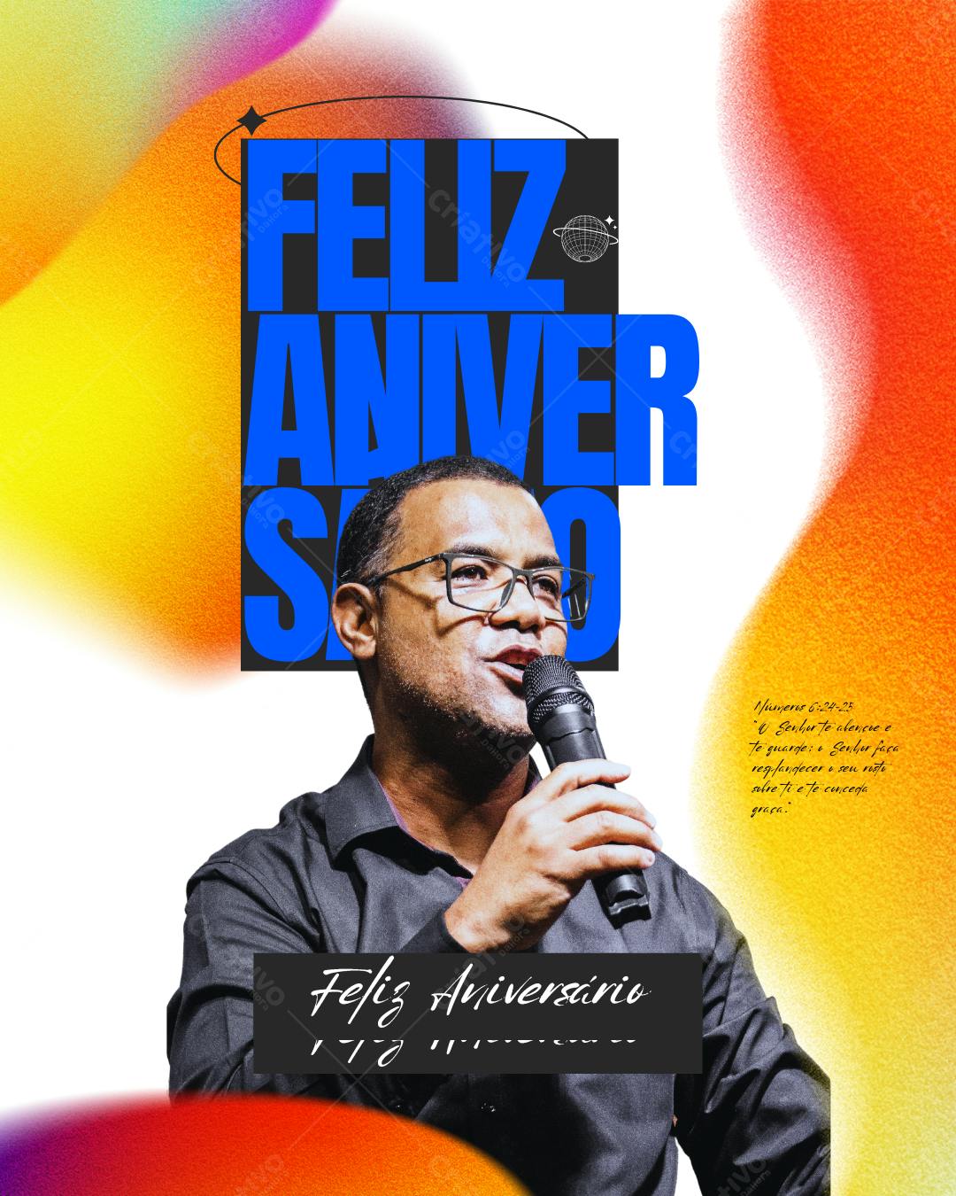 Convite de Aniversário Moderno Azul e Laranja Editável no Canva