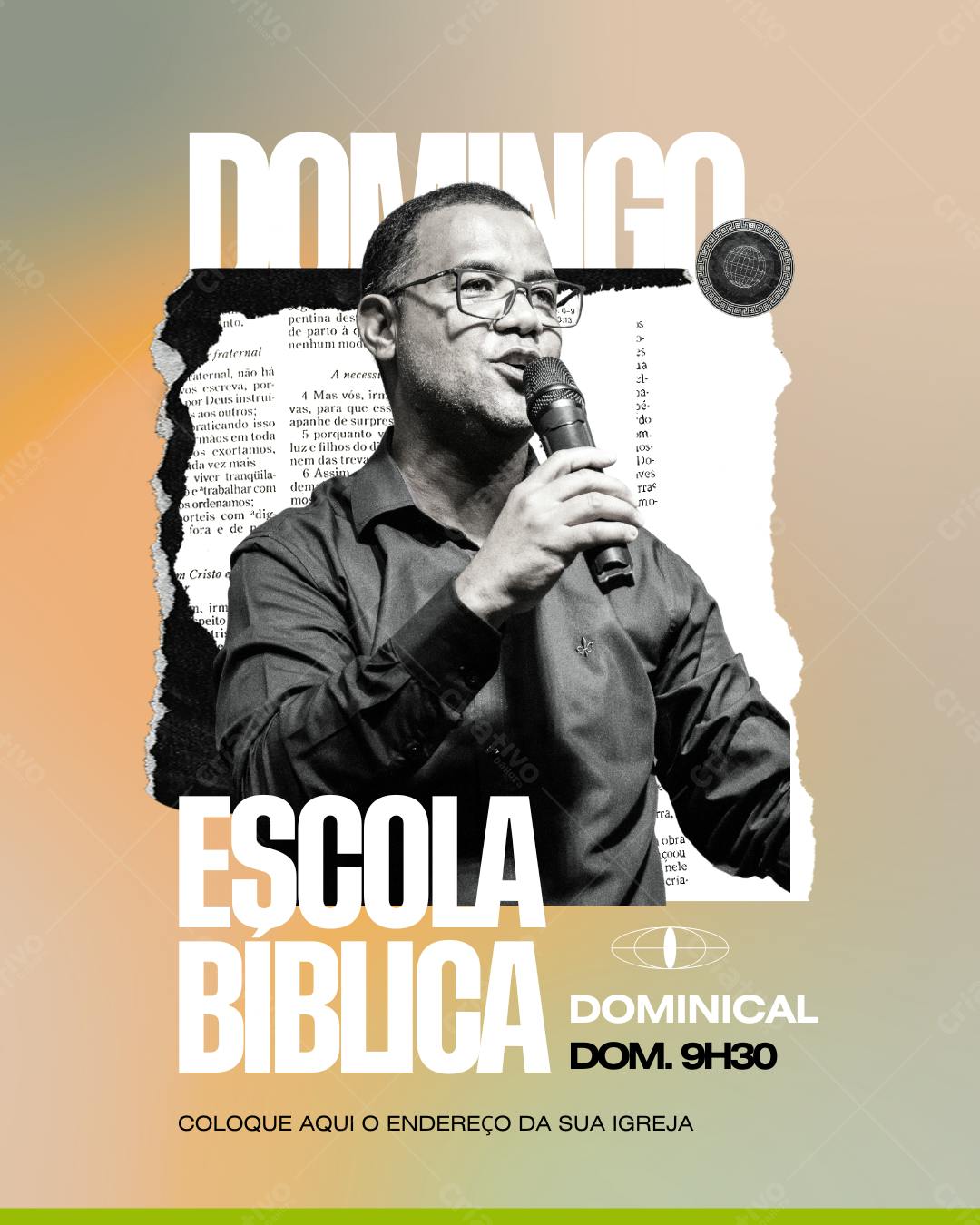 Template de Flyer Escola Bíblica Domingos 9h30 Editável no Canva