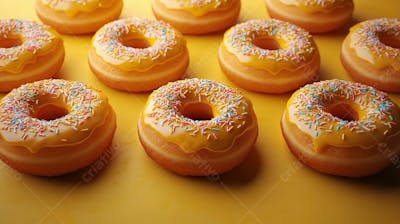 A Imagem Apresenta Uma Variedade De Donuts Com Uma Cobertura Amarelo Limão Brilhante