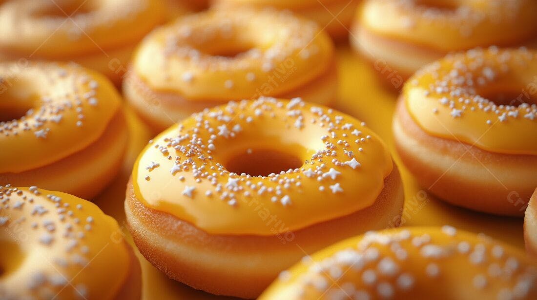 Donuts amarelos com confeitos prateados