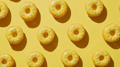 A Imagem Apresenta Uma Variedade De Donuts Com Uma Cobertura Amarelo Limão Brilhante