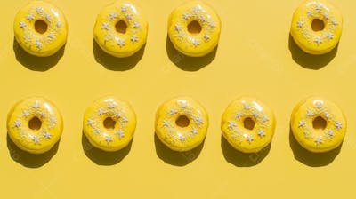 A Imagem Apresenta Uma Variedade De Donuts Com Uma Cobertura Amarelo Limão Brilhante